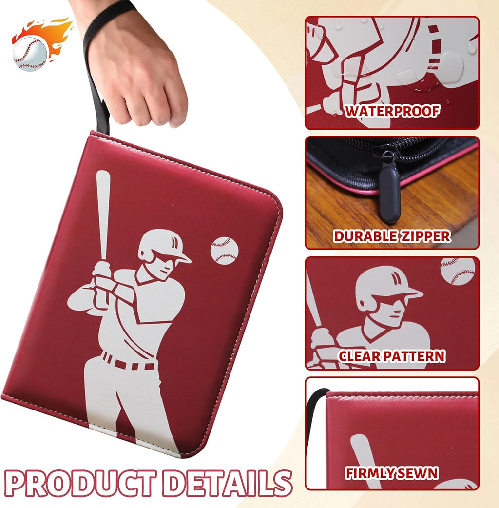 Trading Card Binder - 9-Pocket Baseball Design Album with 50 Removable Sleeves | Holds 900 Cards