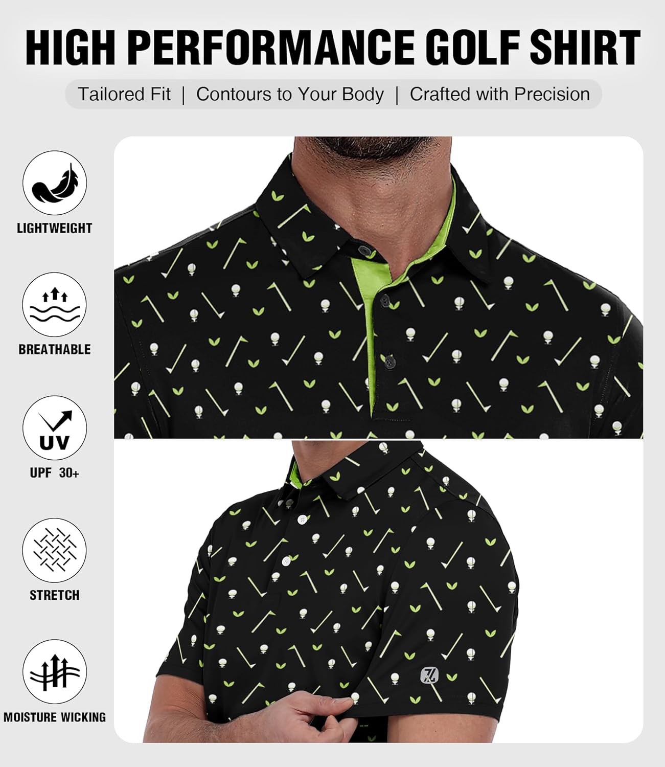 ZITY Men's Golf Polo Shirt - Short Sleeve Moisture-Wicking Performance | Casual & Golf Wear