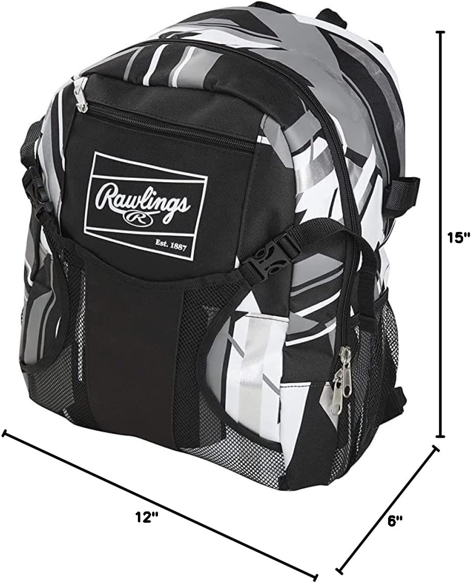 Rawlings | REMIX Backpack Equipment Bag | Ideal for T-Ball & Youth Baseball/Softball | Black