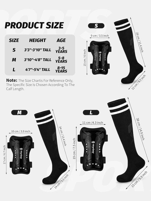 Hryrbay Kids Soccer Shin Guards & Socks Set - Protective Gear for Ages 3-15 | Ideal for Training & Games
