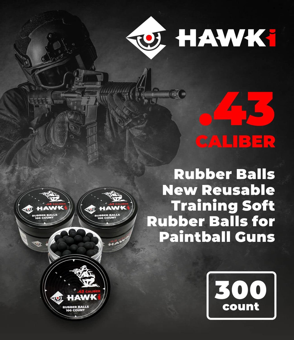 Hawki .43 Cal Training Rubber Balls for Paintball Guns 300 Pack (Black)