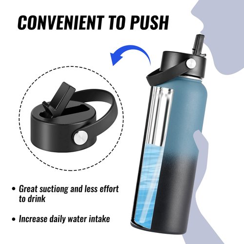 HYDROWION Straw Lid for Hydro Flask Wide Mouth, Flex Straw Lid Compatibility Most Sports Water Bottle 12 16 18 20 32 40 64 oz, Straw Lids for Water Bottle(Black+Mint, 2 Pack)