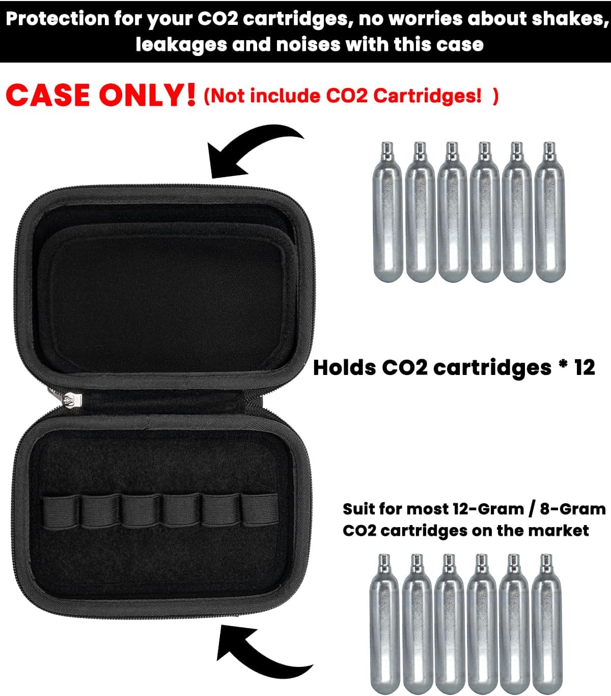 RAIACE CO2 Cartridges Storage Case - Compatible with Crosman & Umarex | Holds 12g & 8g Cartridges