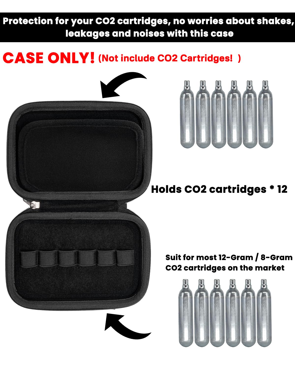 RAIACE CO2 Cartridges Storage Case Compatible with Crosman 丨Umarexss丨Leland 12-Gram 8-Gram Powerlet Cartridges, Protective Storage Travel Bag - Black