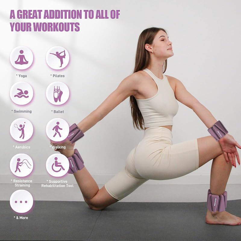 Ankle & Wrist Weights Set of 4 (2 lb Each) Adjustable for Exercise — BECOJADDE Deep Plum