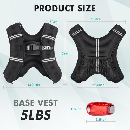 KHTO Weighted Vest Woman Men-5lbs/10lbs/15lbs/20lbs/25lbs/31lbs Weight Vest with Warning Light Reflective Strip for Workout, Strength Training, Running(5LB)