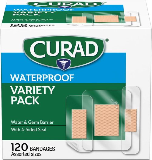 Curad Waterproof Bandage Variety Pack - 120 Assorted Bandages in 3 Styles for All Your Needs