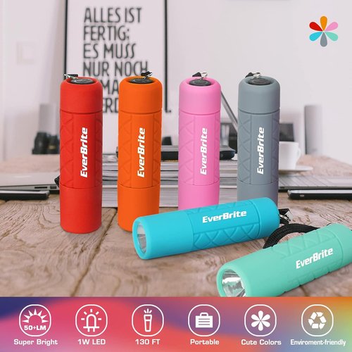 EverBrite Mini Flashlight Set - 6 Multicolor 1W LED Lights with Lanyard | Perfect for Camping & Emergencies