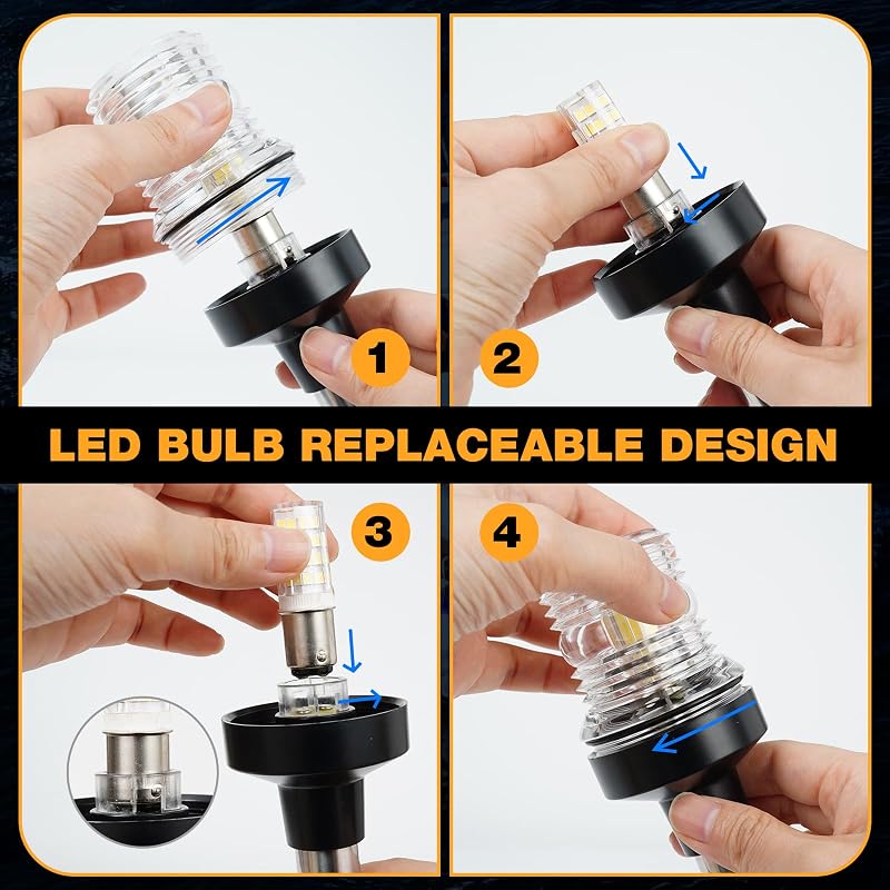 6 Inch Anchor Light LED Marine Stern Light 3NM 12-24V IP67 Fold-Down White