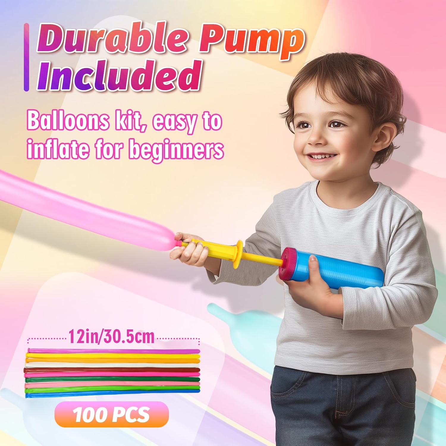 Skiennix 260Q Balloons Kit - 100 Premium Latex Twisting Balloons with Pump for Kids' Parties & Events