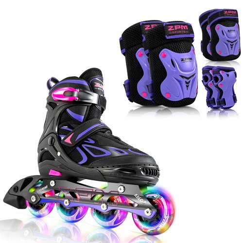 2PM SPORTS Vinal S Inline Skates & Purple M Protective Gear Set