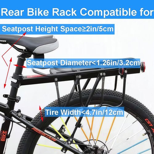 Rear Bike Rack for Bicycle, 110Lbs/50kgs Capacity Bicycle Cargo Rack with Reflective, Adjustable Quick Release Road Mountain Bike Luggage Rack (B-Half Quick Release)