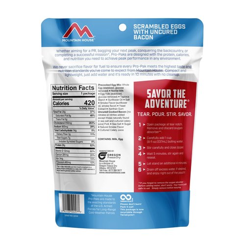Mountain House Scrambled Eggs with Uncured Bacon - Freeze-Dried Camping Food | Gluten-Free | 1 Serving
