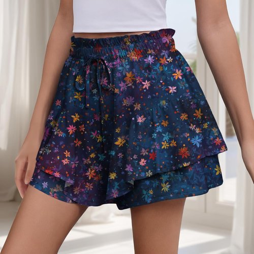 Domirica Flowy Skort for Women - High Waisted, Breathable Plus Size Beach Wear | Stylish Drawstring Design