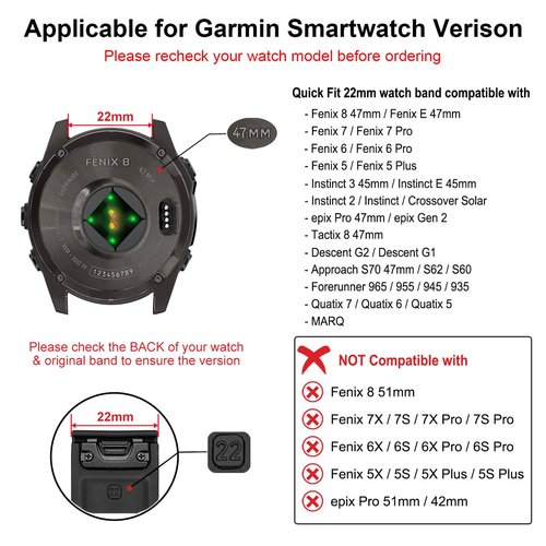 Dhwazz Men's Band for Fenix 8 47mm / E / 7/6 Pro / 5 Plus, 22mm Quick Fit Strap Genuine Leather Bands for Garmin Instinct 3 Solar 45mm / Epix Pro 47mm
