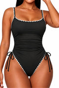 Daci Women's High Cut One Piece Swimsuit with Tummy Control - Black & White, Medium
