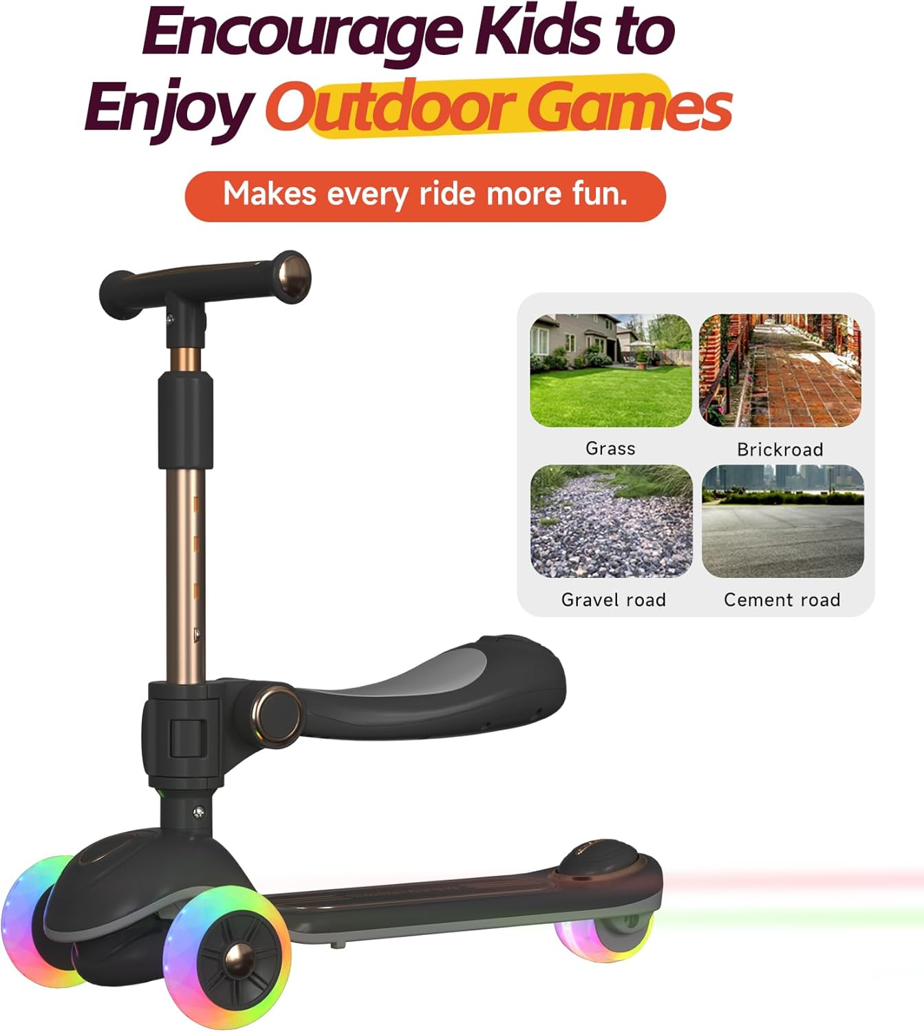 Skiennix 2-in-1 Toddler Scooter - Sit-to-Stand Training for Kids Ages 2-5 | Adjustable Handlebars & Light-Up Wheels