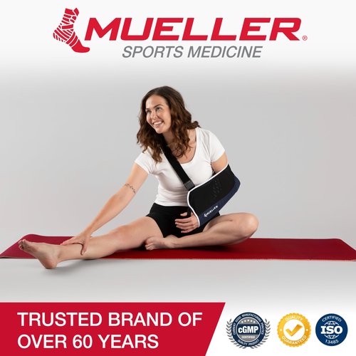 MUELLER Sports Medicine Adjustable Arm Sling - Comfortable Support for Left or Right Shoulder and Arm Injury, For Men and Women, Blue w/ Black Mesh, One Size Fits Most
