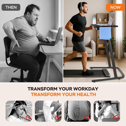 VTORY Treadmill Desk – Adjustable Desk for Walking Pad, Stable & Heavy-Duty Height 30"-47", Portable Walking Pad Desk Table Stand for Home Office & Work with Installation Guide (Black)