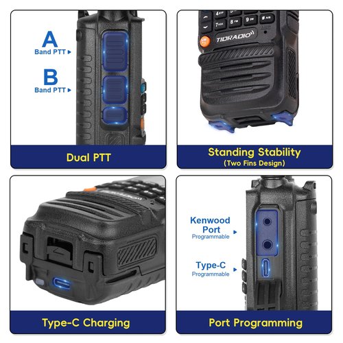TIDRADIO TD-H3 Ham Radio Handheld(2PCS Batteries), 8-Bands, Wireless &Type C Programming, Frequency Match, Air Band &771 Long Antennas, Walkie Talkie Rechargeable Portable Two Way Radio Full Kit 1Pack