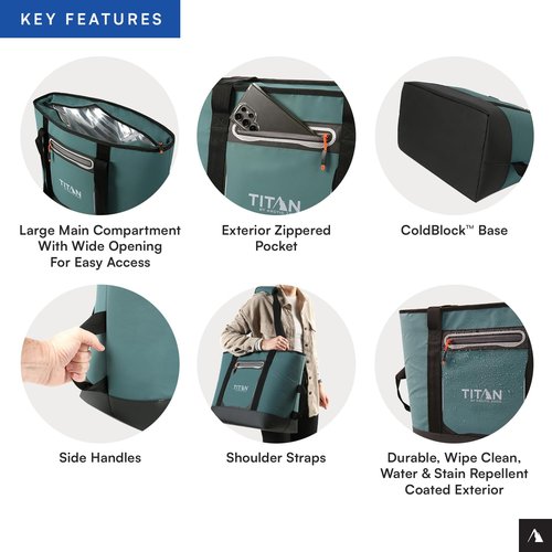 Titan by Arctic Zone Soft Sided Cooler Tote, Insulated Bag with Handle, Shoulder Strap, and Zipper for Lunch, Picnic, and Travel, 30 Can Capacity, Jungle Hunt