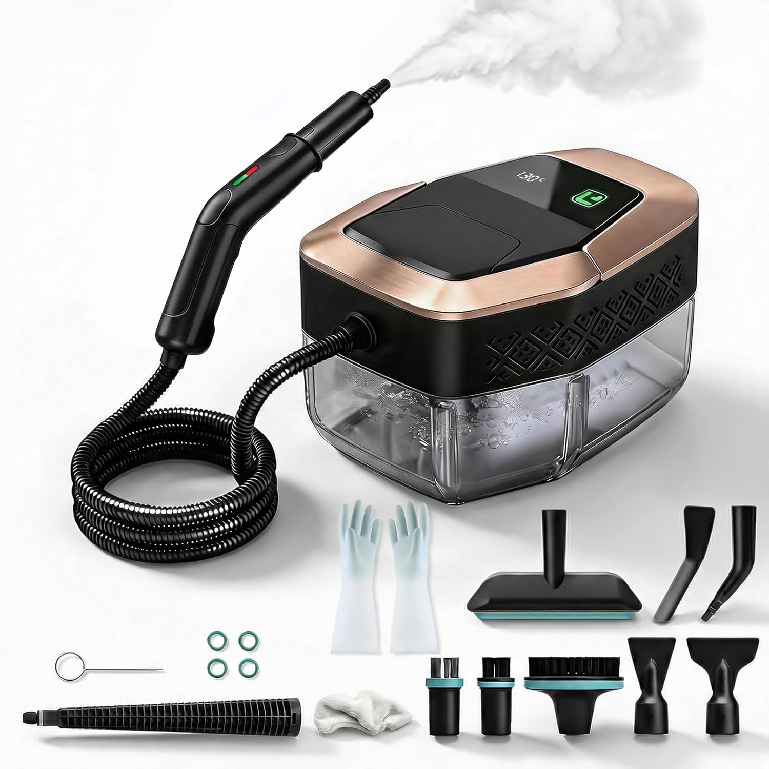 Skiennix Steam Cleaner - 3 Level Adjustable Pressurized Handheld Steamer | 10s Heat-Up, 1.9 Qt Tank for Home & Car Cleaning