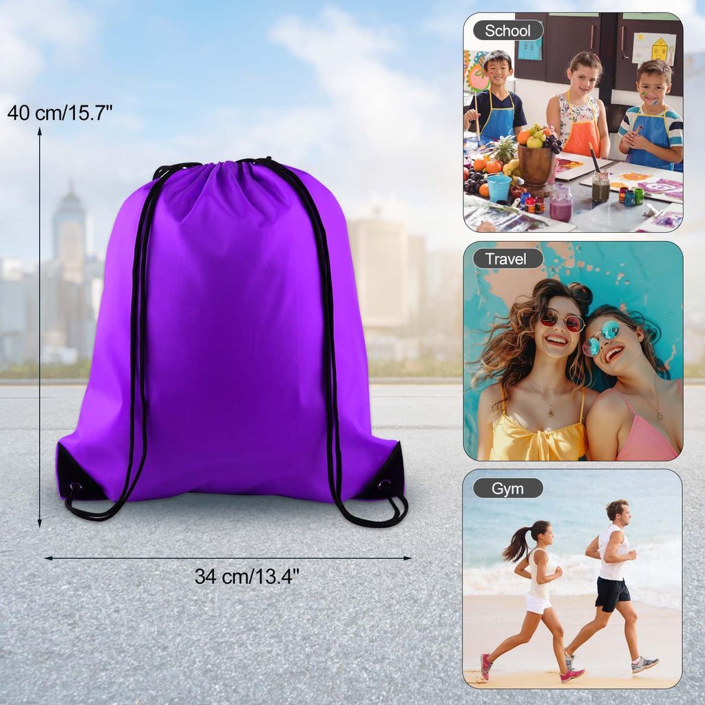 KUUQA 12 Pcs Drawstring Backpack Bags Sport Gym Sack Cinch Bags Bulk for School Traveling and Storage (Purple)