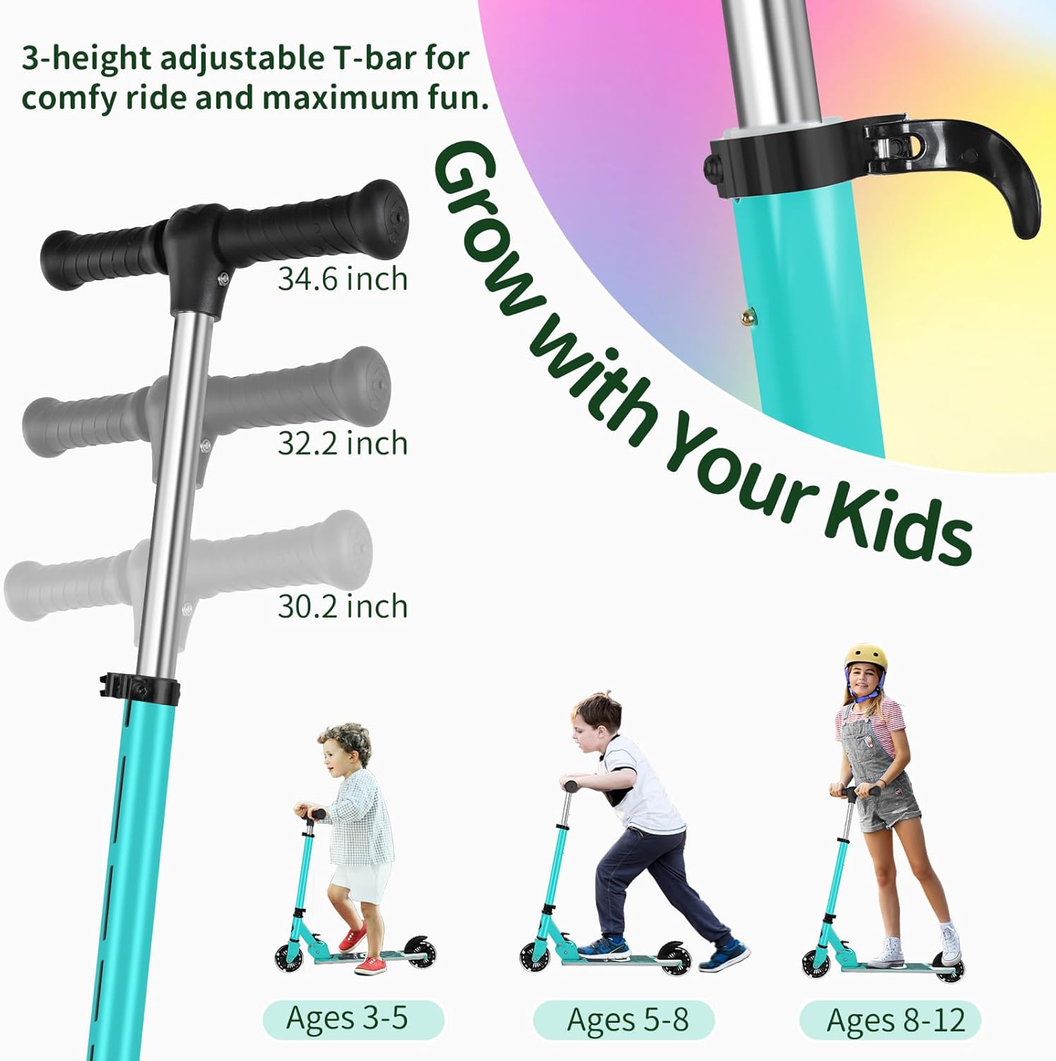 BELEEV V2 Kids Scooter - Light-Up Wheels, Adjustable Height, Non-Slip Deck | Lightweight Folding Design for Ages 3-12