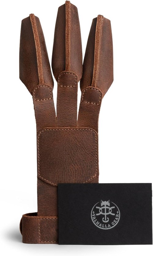 Archery Shooting Glove - Handmade Full Grain Leather Finger Protector for Recurve Bow | Bourbon Brown