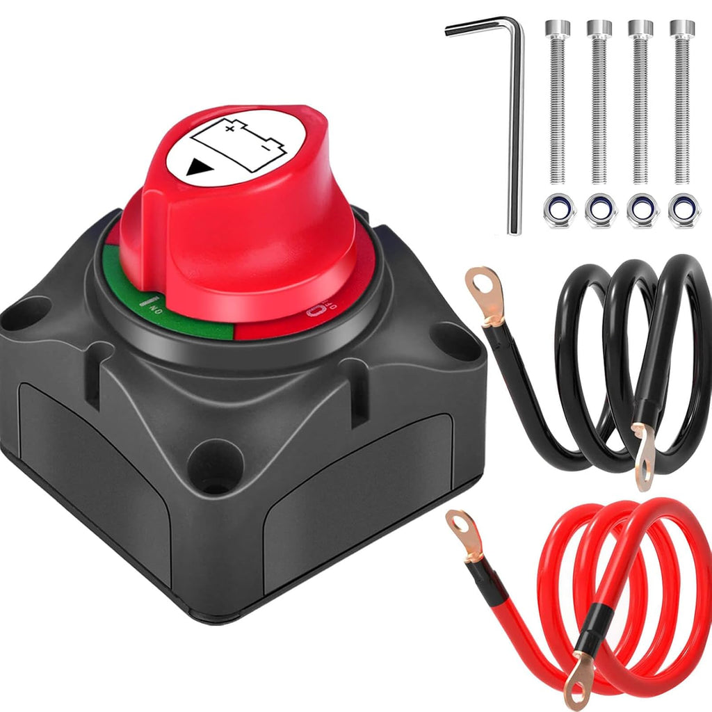 SUNMORN Battery Disconnect Switch - Heavy Duty 12V Master Isolator with 1.64FT Cables for RVs & Boats