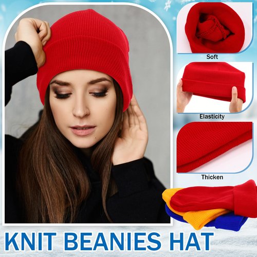Yahenda 48 Pack Knit Beanies Hats Winter Beanie Hats Warm Knitted Cuffed Skull Cozy Cap for Men Women Unisex(Bright Colors,Lively Style)