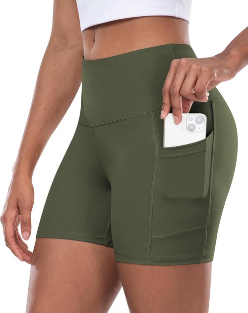 CHRLEISURE Women's Biker Yoga Shorts - High Waisted Tummy Control, 5-Inch Spandex Athletic Shorts