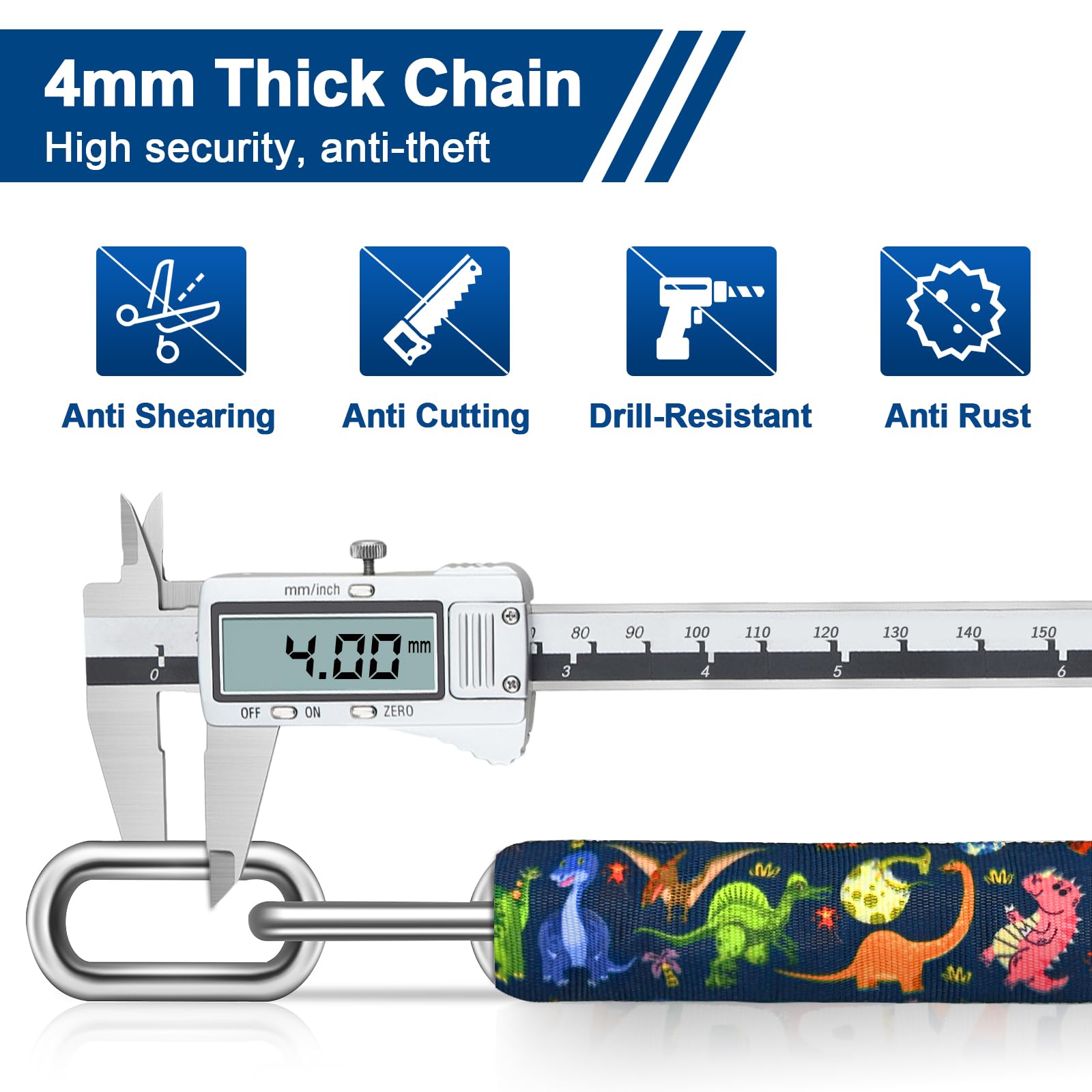 NDakter Bike Chain Lock, 5 Digit Combination Heavy Duty Anti Theft Bicycle Chain Lock,2.62/3.2/4.27/5/6Ft Long Security Resettable Bike Locks for Bike, Bicycle, Scooter, Door, Gate, Fence-4/6mm Thick