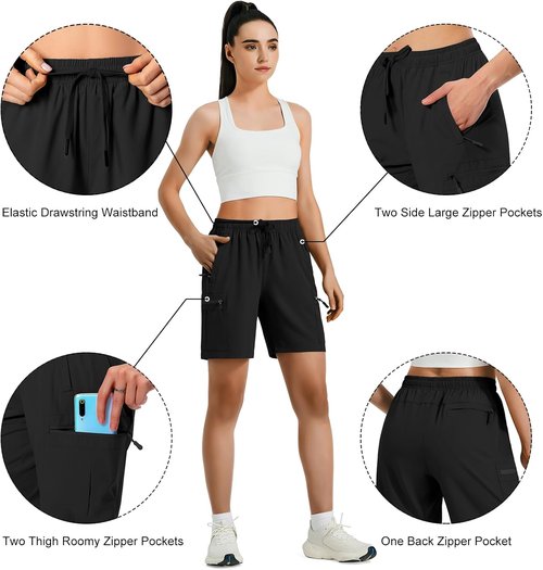 Hugut Women's Hiking Cargo Shorts - Quick Dry Athletic Design with Zipper Pockets | Water Resistant, Lightweight