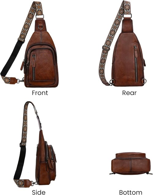 HESHE Leather Sling Bag - Stylish Crossbody with Multi-Pockets | Ideal Travel Chest Bag for Women