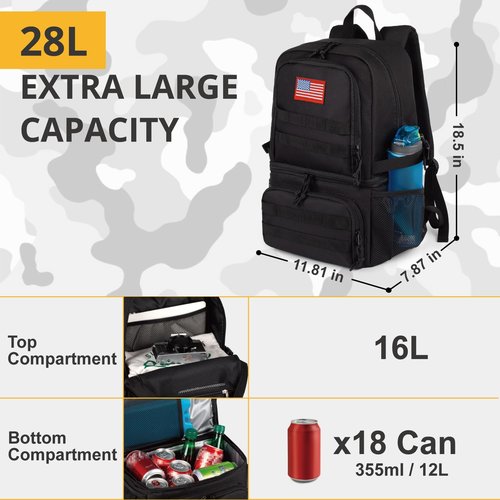 Tactical Double Deck Cooler Backpack for Men,Large Lunch Backpack with 2 Compartment,Soft Coolers Bag Water-Resistant Leak Proof Coolers Bag Beach Picnic
