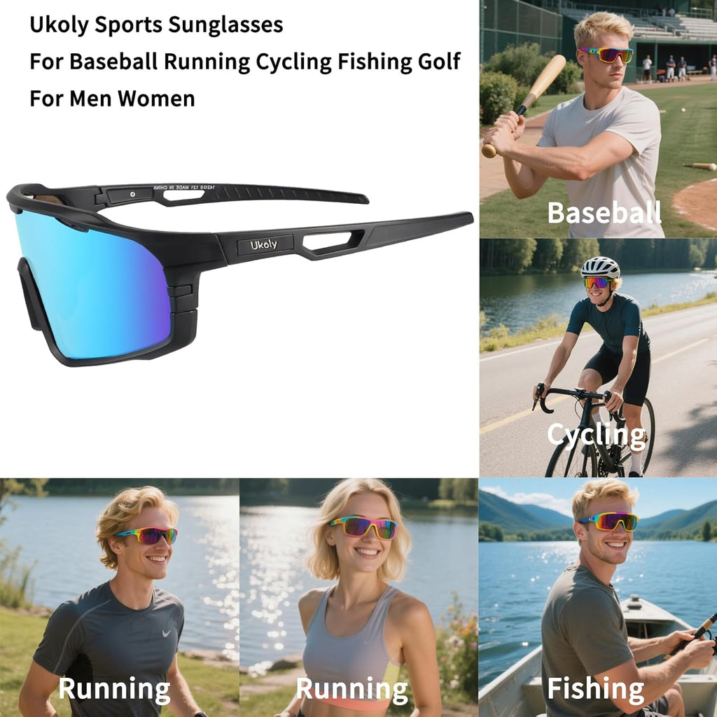 Ukoly Cycling Glasses - UV400 Sports Sunglasses for Men & Women | HD Lens for Running, Baseball, Fishing, Golf