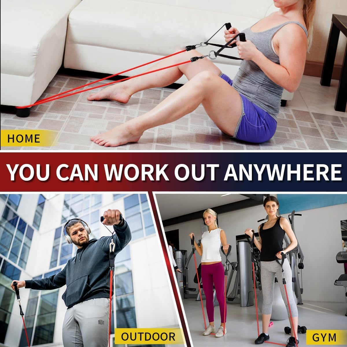 WHATAFIT Resistance Bands - Versatile Workout Bands with Handles & Door Anchor | 5 Resistance Levels for Strength Training & Physical Therapy
