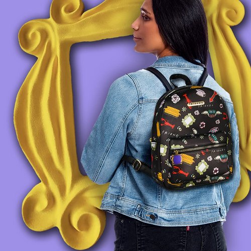 Bioworld Friends TV Show Allover Toss Print Faux Saffiano Leather Mini Backpack Bag