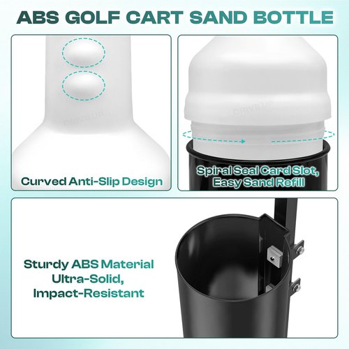 DRIVE UP Golf Cart No Drilling Sand Bottle, Universal Divot Filler Sand & Seed Bottle with Rattle Proof Holder Suitable for EZGO, Club Car and Yamaha, Drilling-Free with Large Capacity - 2 Packs