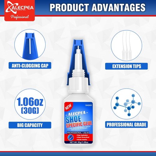 ALECPEA 30g Shoe Glue - Flexible Instant Adhesive for Sole Repair & Restoration - Waterproof Heavy Duty Sneaker Glue for Boots, Heels, Hiking Shoes, Leather & Rubber - Sets in 15 Seconds
