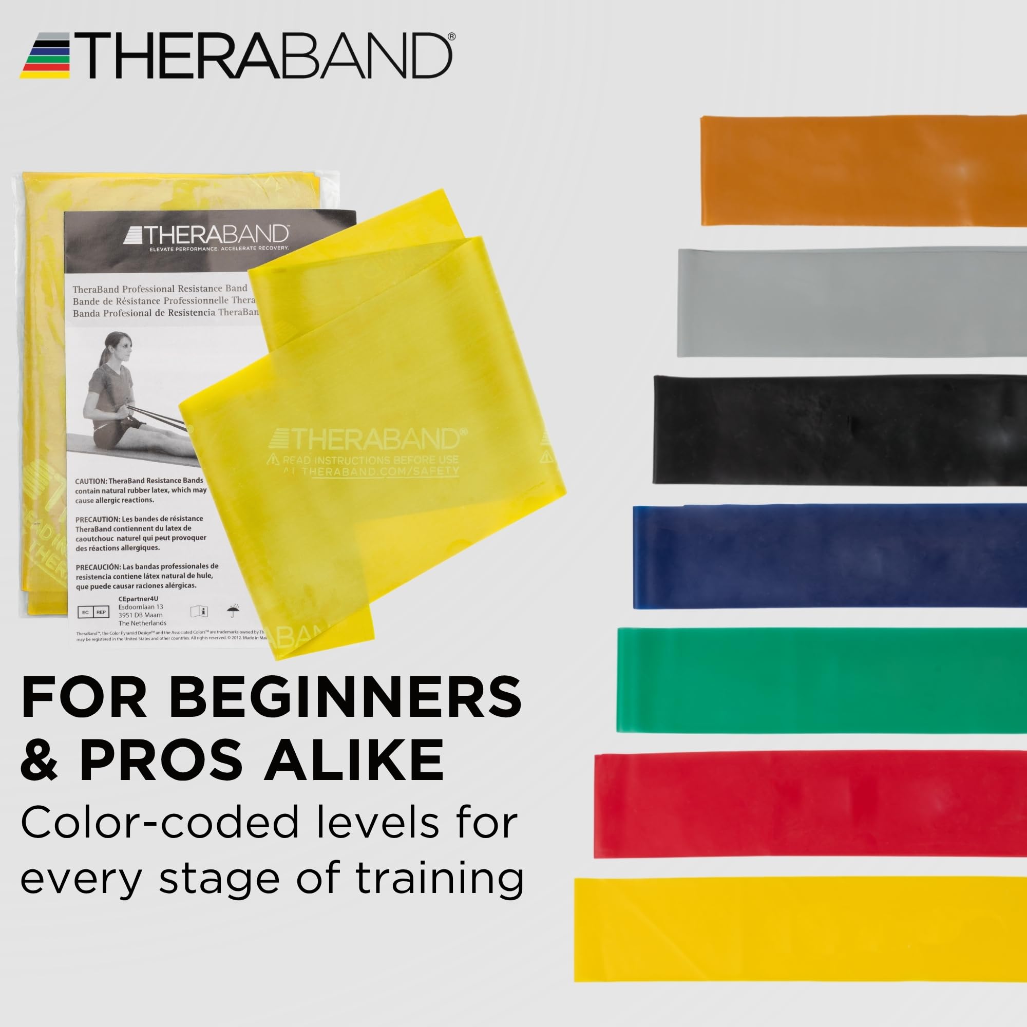THERABAND Professional Resistance Band 6 Ft, Light Yellow Level 1, Latex Exercise Band for Physical Therapy, Strength Training, Pilates & Home Workouts