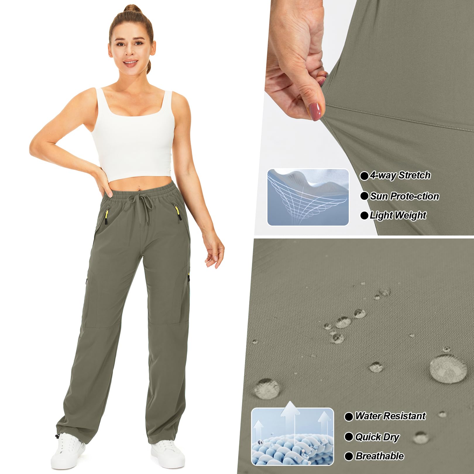 Toomett Women's Hiking Cargo Pants Quick Dry UPF50+ Outdoor Pants for Women Fishing Safari Travel Pants with Pockets,6608,Light Green,2XL
