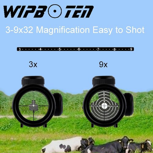 3-9x32EG Rangefinder Scope - Red/Green Dot Sight with Green Laser & Riser Mount for 20mm Rail