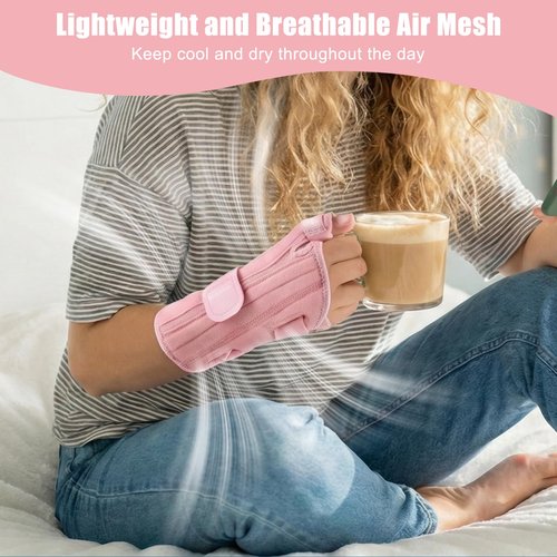 NuCamper Carpal Tunnel Wrist Brace with Thumb Support, Thumb Brace Spica Splint for De Quervains Tenosynovitis, Tendonitis, Trigger Thumb Splint Wrist Support for Men Women - Right Hand,Pink,S/M