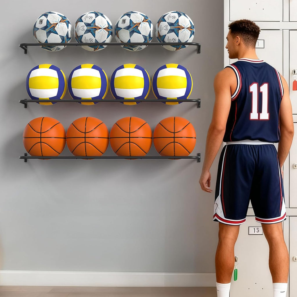 Wall Mount Ball Rack by [Brand Name] - Garage Sports Equipment Organizer with 12-Ball Capacity