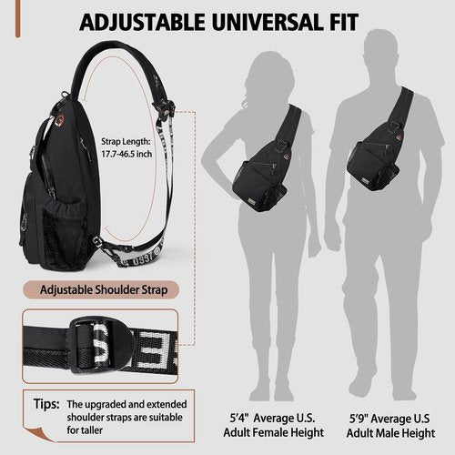 Geestock Crossbody Sling Bag - Lightweight Convertible Backpack with Headphone Hole | Fits 10.9" Tablet, Black