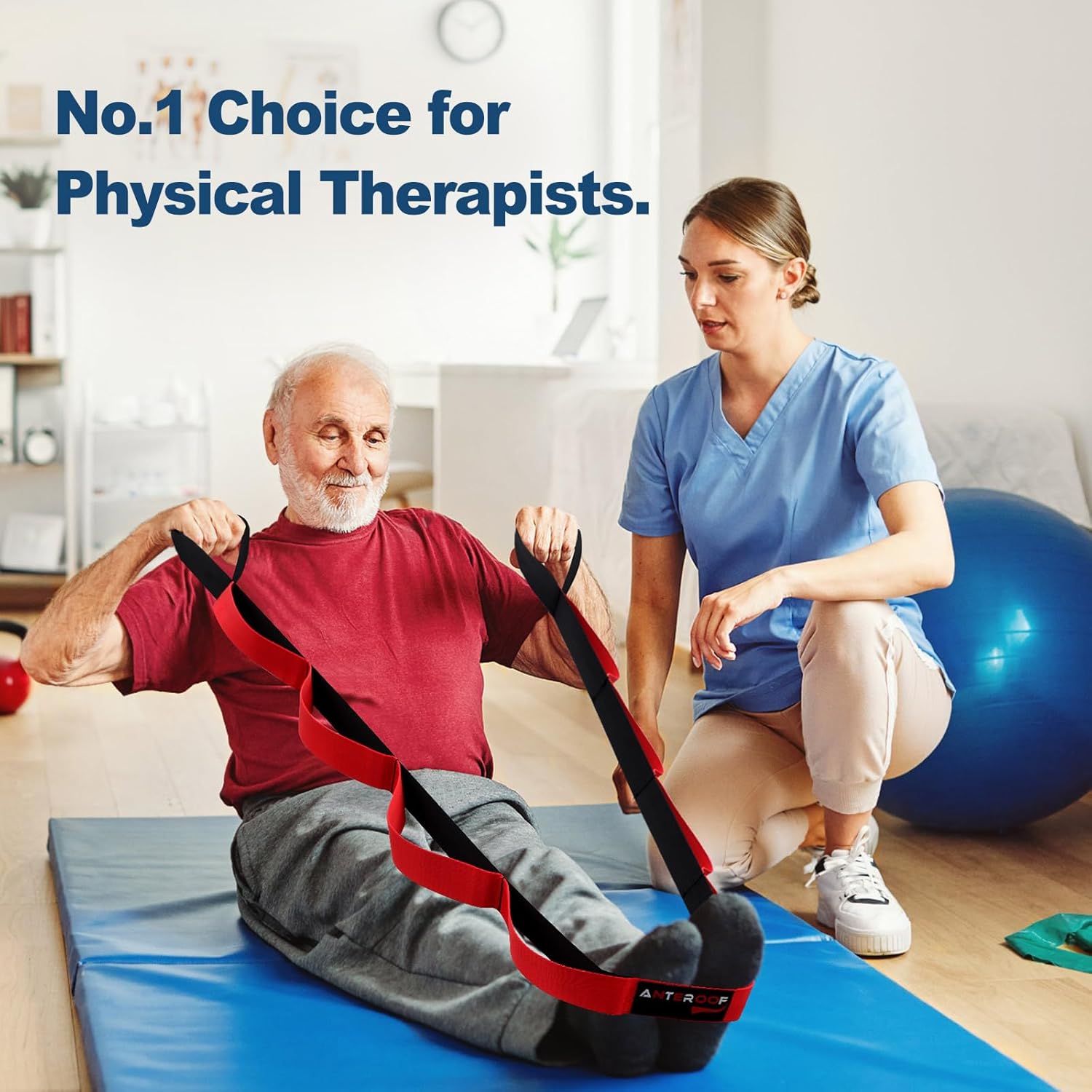 Skiennix Durable Non-Elastic Stretch Strap - 10 Loops for Yoga, Pilates & Physical Therapy | Ideal for Flexibility