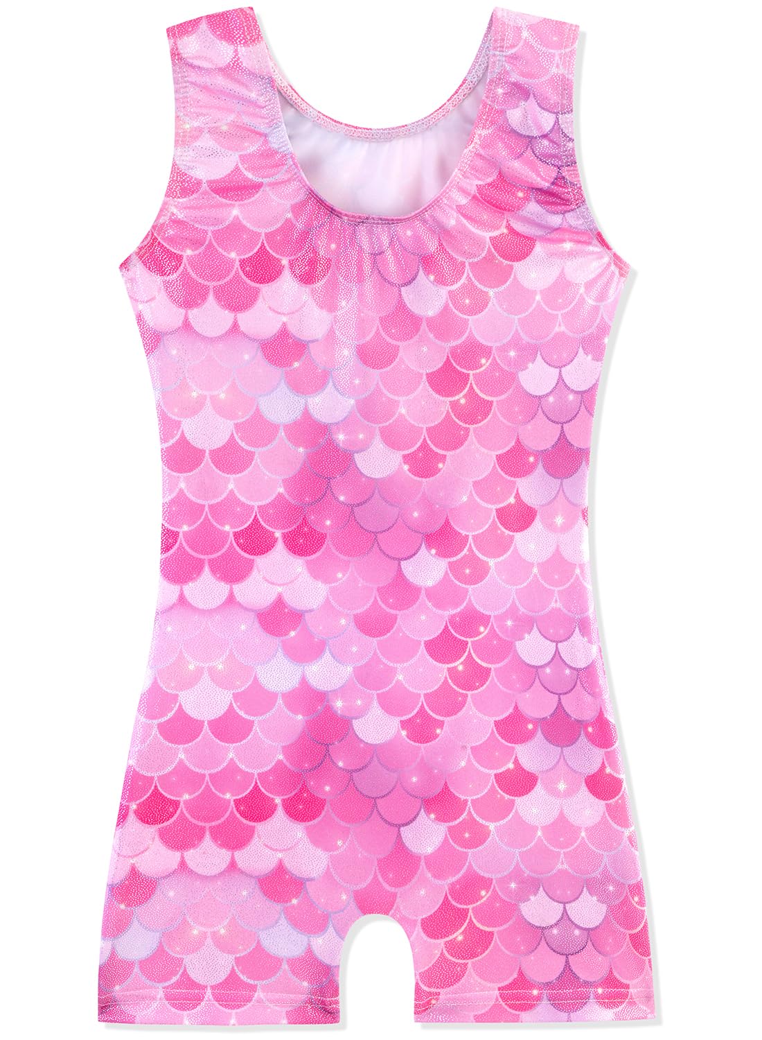HOZIY Mermaid Gymnastics Leotards for Girls 1t 2t Kids Tumbling Outfit Biketard Dance Clothes with Shorts Sparkly Shiny Glitter Sparkle Pink