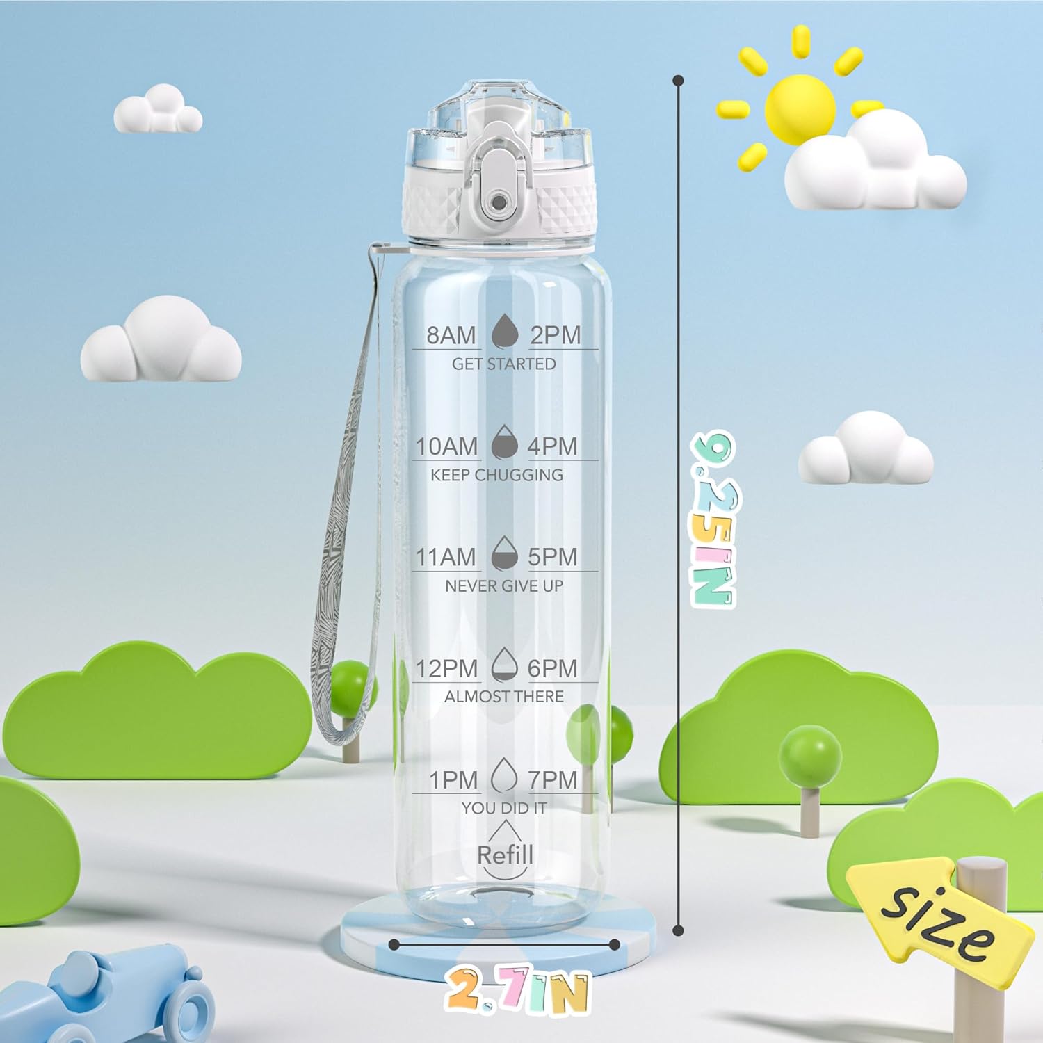 OLDLEY 17oz Kids Water Bottle - Motivational Design with Silicone Straw, Leak-Proof & BPA-Free, Clear